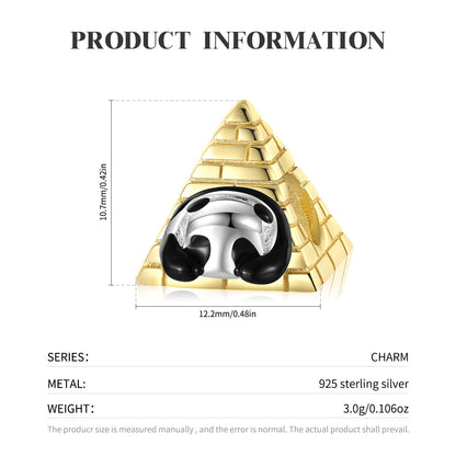 面罩熊猫和欢迎熊猫金字塔手链饰物，采用 S925 纯银镀 14K 金
